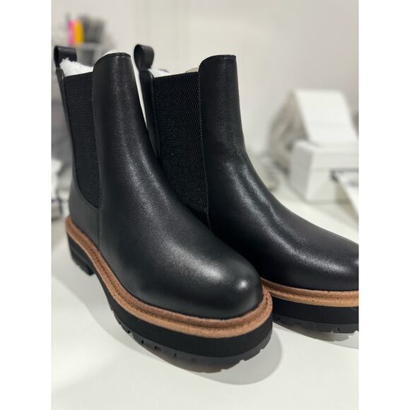 Women's Chelsea Platform Ankle Boots Chunky Heel Slip on Elastic Lug - Picture 2 of 5